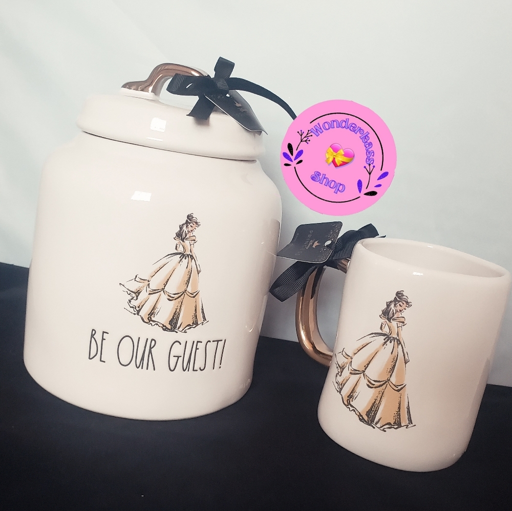Disney Belle Rae Dunn Cookie Jar and Mug Set - Beauty and the Beast.
